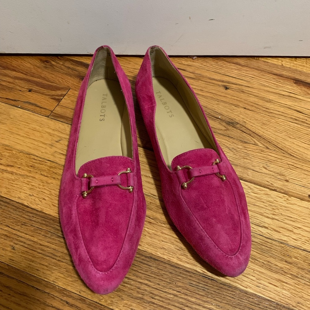 Pink suede loafers